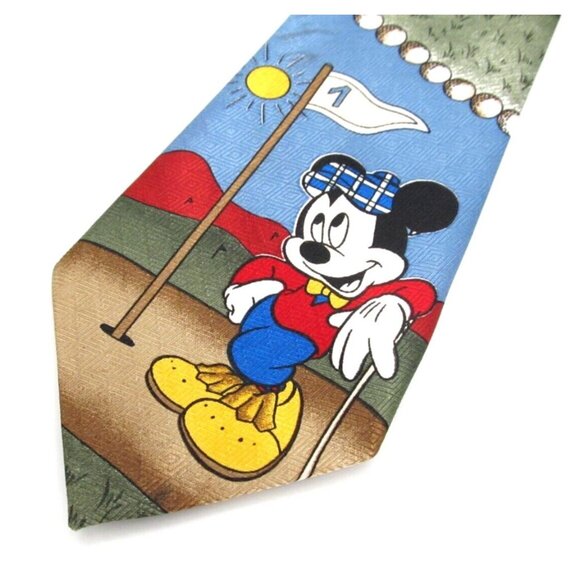 Vintage 90s Disney Men's Tie MICKEY UNLIMITED Mickey Golfing 54x4 - Picture 6 of 10